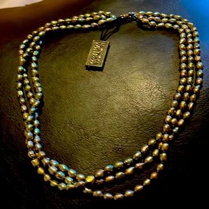 Triple strand multi color freshwater pearls